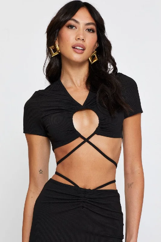 Unbeatable Prices Black Crop Top Short Sleeve