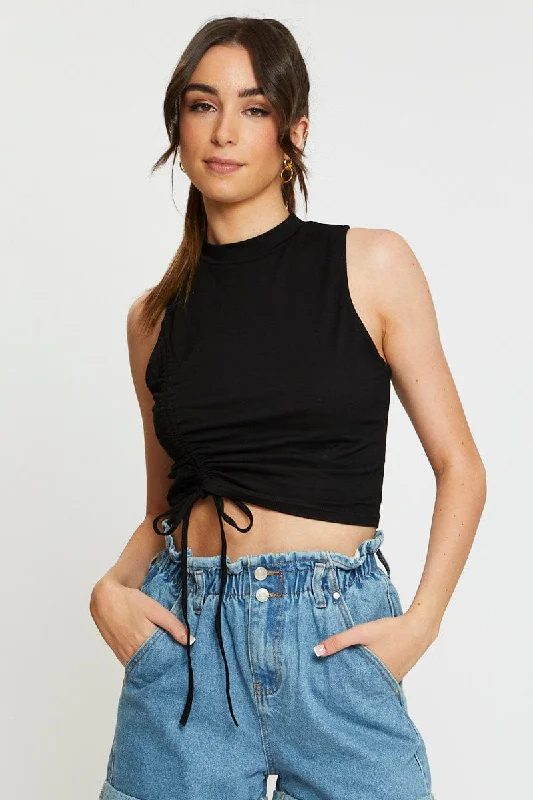 Quick Sale Black Crop Top Side Drawstring