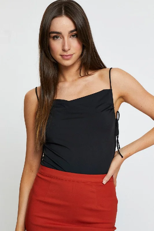 Price Break Black Crop Top Side Drawstring
