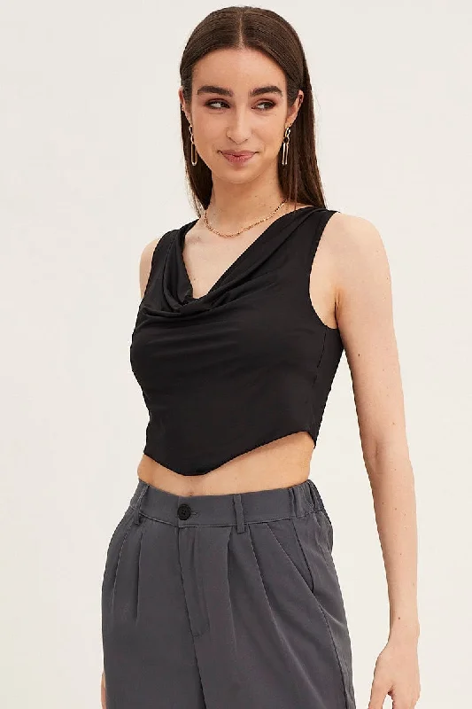 Early Access Black Dip Hem Cowl Neck Top