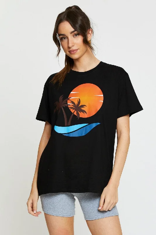 Online Exclusive Black Graphic T Shirt Short Sleeve