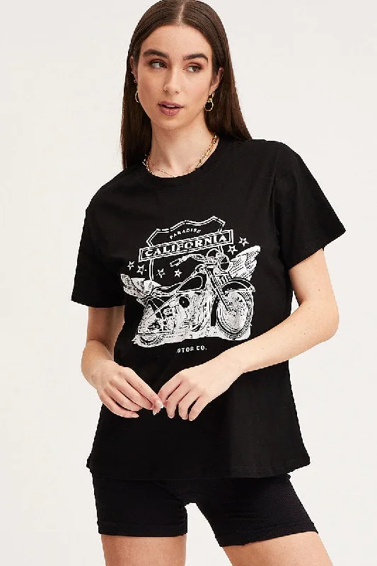 Savings Spectacular Black Graphic T Shirt Short Sleeve