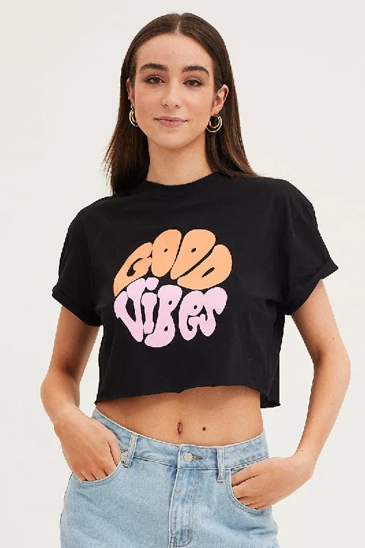 Discount Mania Black Graphic T Shirt Short Sleeve