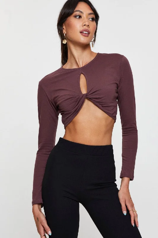 Bargain Prices Black Keyhole Crop Top Long Sleeve