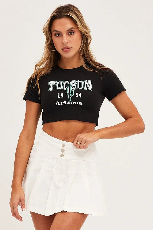 Deal Frenzy Black Short Sleeve Embroidered Graphic Baby Tee
