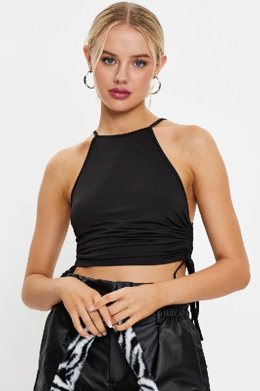 Discount Deals Black Slinky Jersey Racer Style Ruche Side With Drawcord