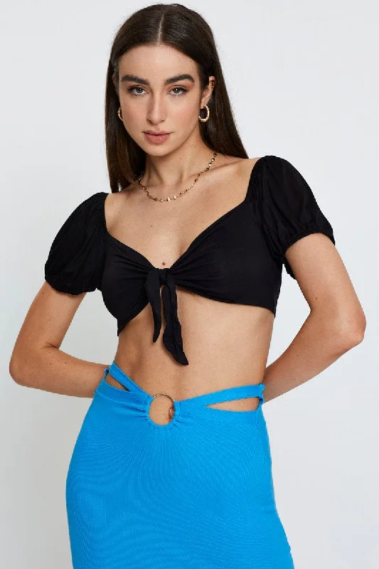 Bargain Prices Black Slinky Top Short Sleeve Crop