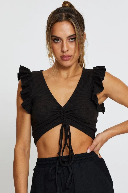 Price Blitz Black Top Flutter Sleeve Ruche