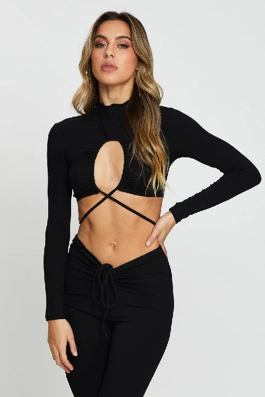 Clearance Event Black Wrap Top Long Sleeve