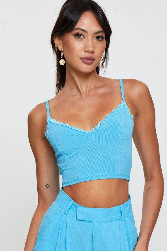 Final Sale Blue Crop Top Lace