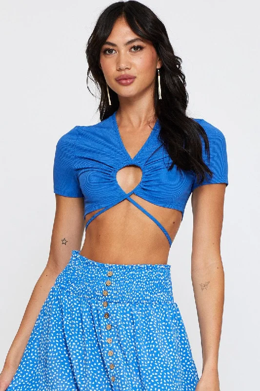 Unmissable Offer Blue Crop Top Short Sleeve