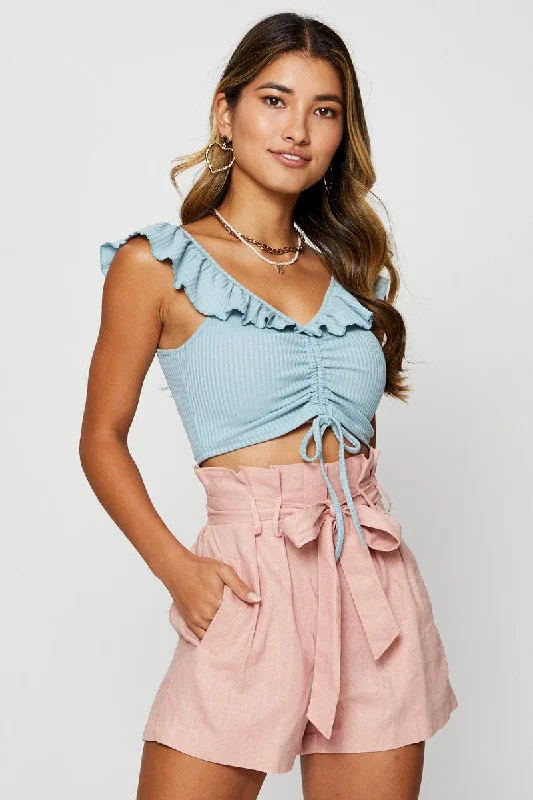 Final Clearance Blue Frill Detail Top Crop