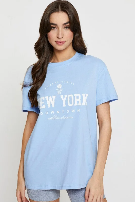 Clearance Event Blue Graphic T Shirt Short Sleeve