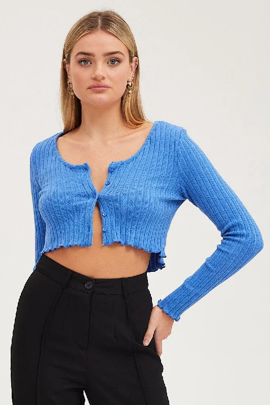 Super Deal Blue Rib Top Long Sleeve