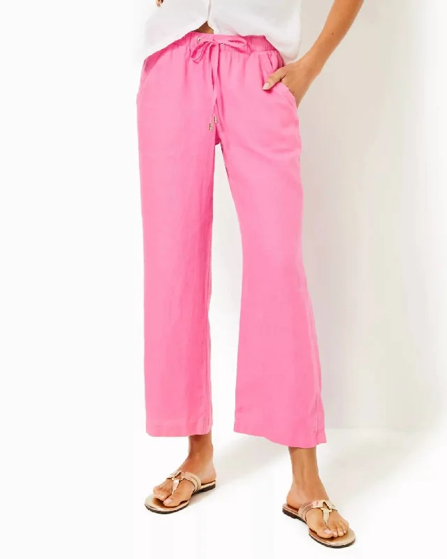 Instant Discount Brawley Linen Crop Pants In Confetti Pink