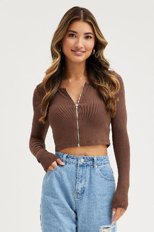 Limited Availability Brown Basic Top Ribbed