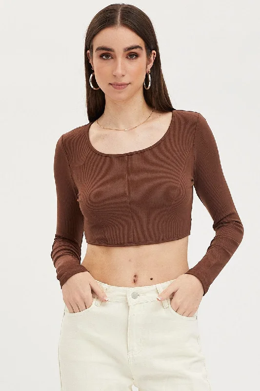 Big Savings Brown Corset Top Long Sleeve