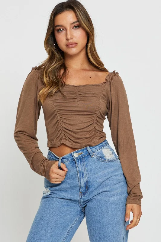 Referral Discount Brown Crop Top Long Sleeve