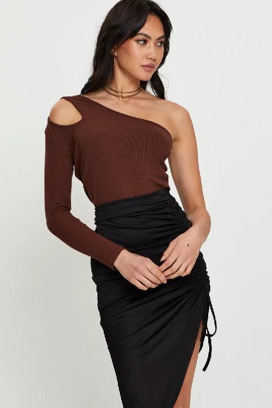 Don’t Miss Out Brown Cut Out Top Long Sleeve