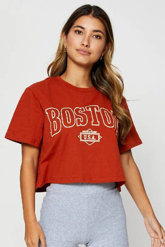 Bargain Bin Brown Graphic T Shirt Short Sleeve Crop