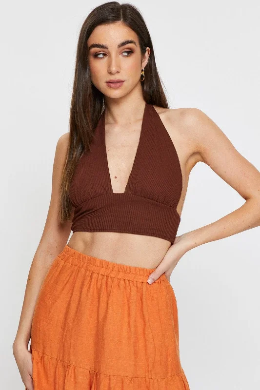Flash Sale Brown Halter Top