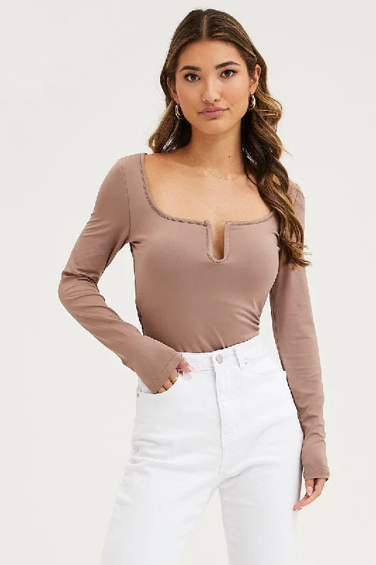 Markdowns Brown Jersey Top Long Sleeve