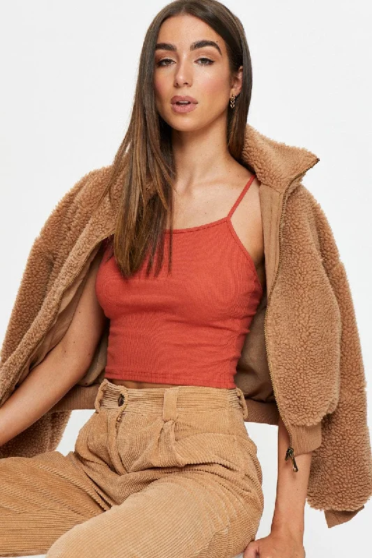 Limited Stock Brown Tie Shoulder Top