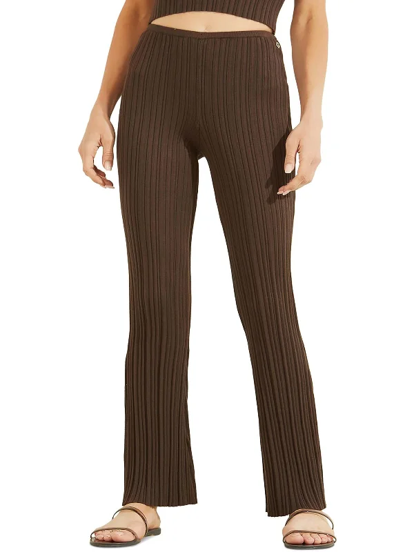 Super Deal Carmella Womens Ribbed Knit High-Waist Pants
