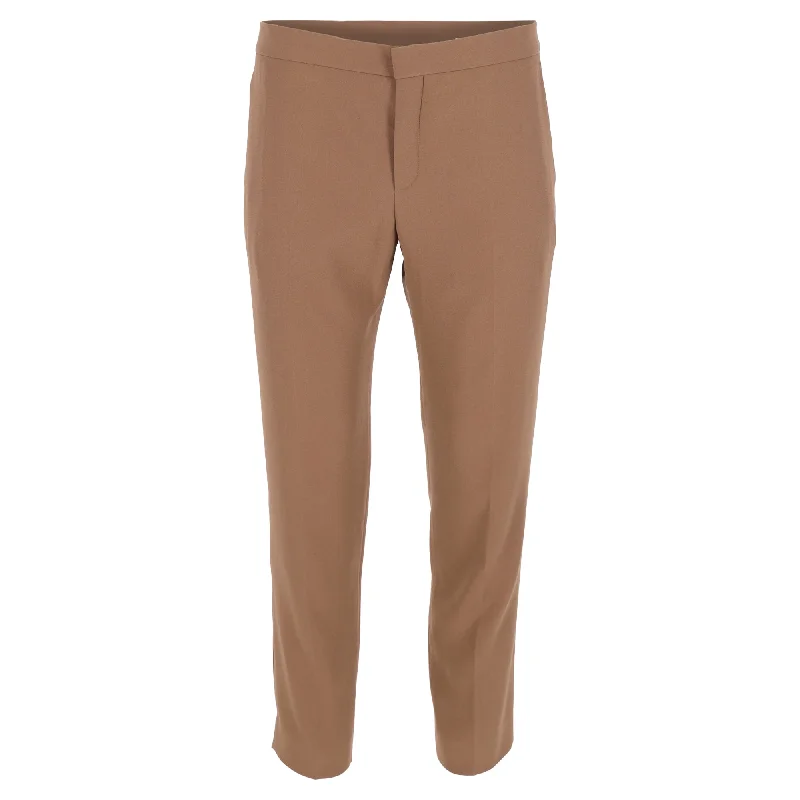 Final Clearance Chloé Mid-Waist Straight-Leg Trousers in Brown Wool