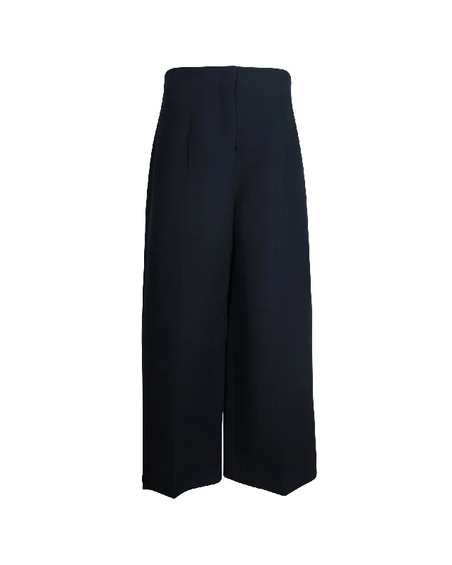 Unmissable Offer Christian Dior Wide Leg Trousers in Navy Blue Wool