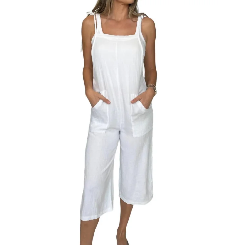 Deal Alert Crop Wide Leg Overalls In White