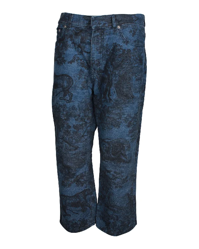 Weekend Special Dior Toile Print Wide-Leg Jeans in Blue Cotton