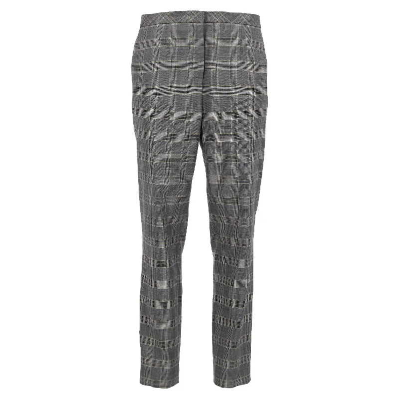 Online Specials Escada Plaid Print Straight-Leg Trousers in Grey Wool