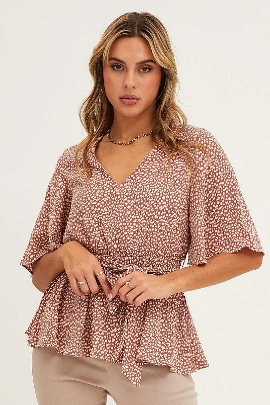 Geo Print Bell Sleeve Top