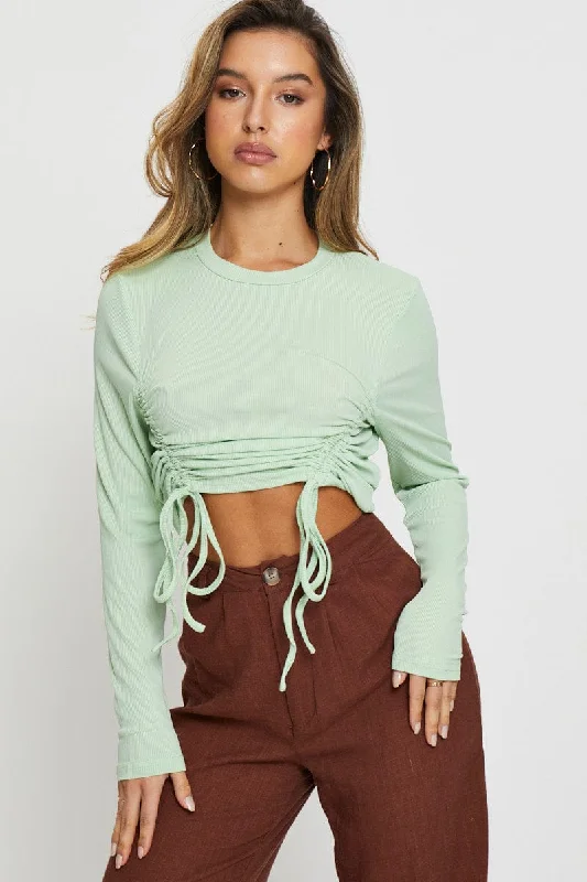 Early Bird Discount Green Crop Top Long Sleeve