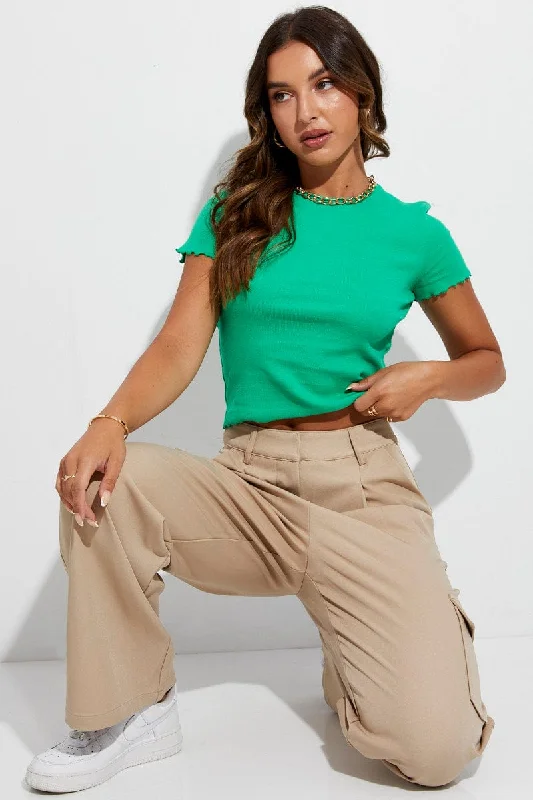 Don't Miss Green Crop Top Short Sleeve Crew Neck Rib Jersey