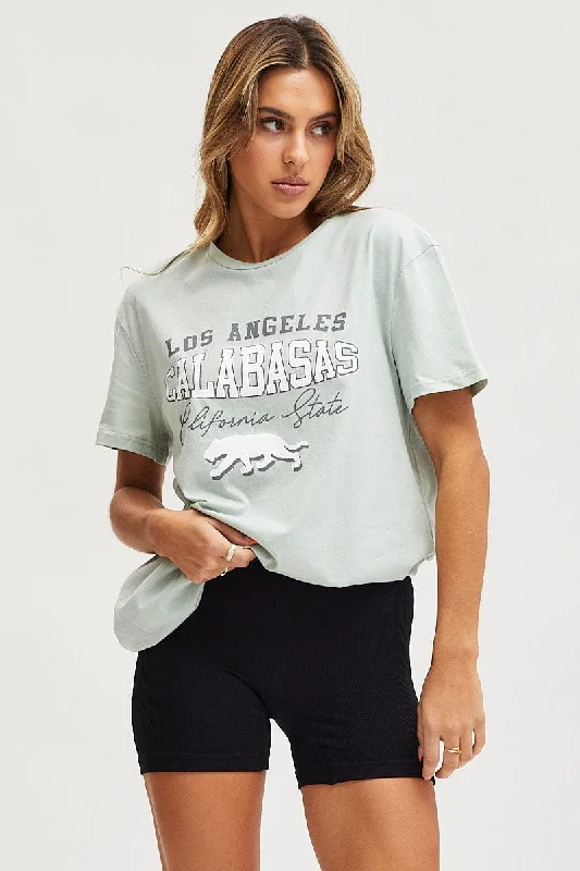 Special Savings Green Graphic T Shirt Short Sleeve