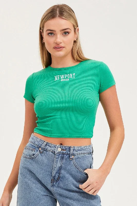 Lowest Prices Green Graphic Top Short Sleeve