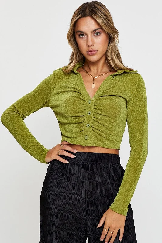 Lowest Price Green Jersey Shirt Long Sleeve Ruche