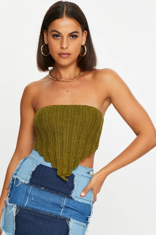 Special Offer Green Knit Scarf Top