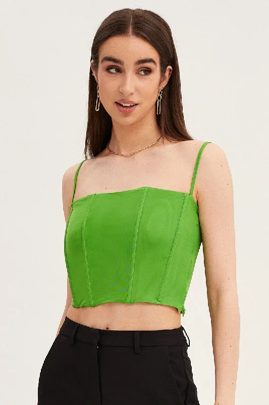 Exclusive Access Green Mesh Sleeveless Corset Detail Singlet Top