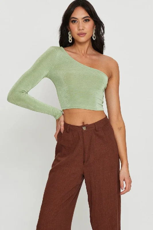 Super Sale Green Slinky Top One Shoulder
