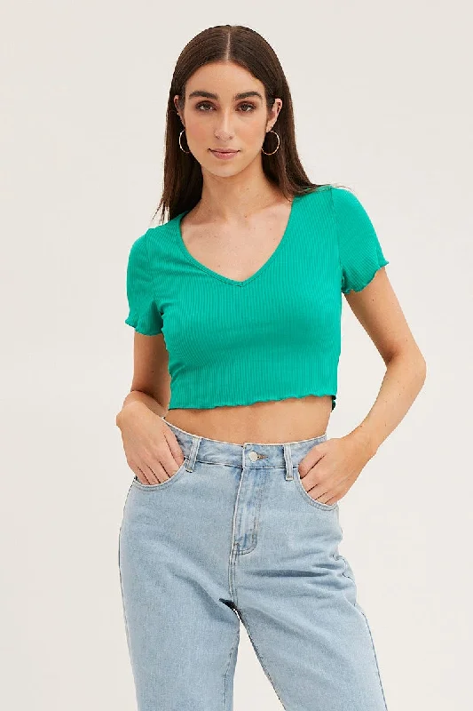 Customer Appreciation Sale Green V Neck Lettuce Edge Baby Tee