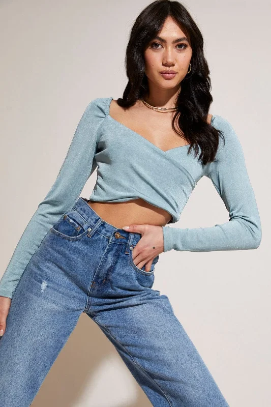 Hot Deal Green Wrap Crop Top
