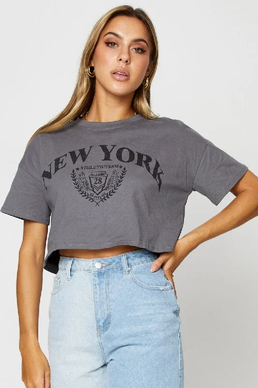 Special Offer Grey Graphic T Shirt Short Sleeve