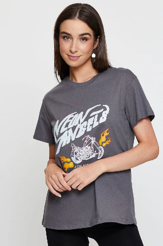 Limited Time Discount Grey Graphic T Shirt Short Sleeve