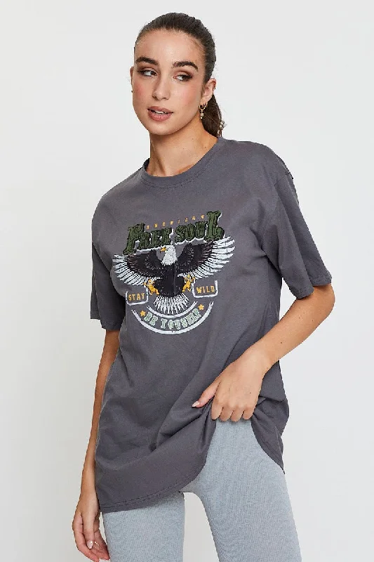 Price Buster Grey Graphic T Shirt Short Sleeve