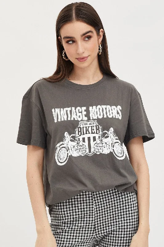 Great Deals Grey Graphic T Shirt Short Sleeve