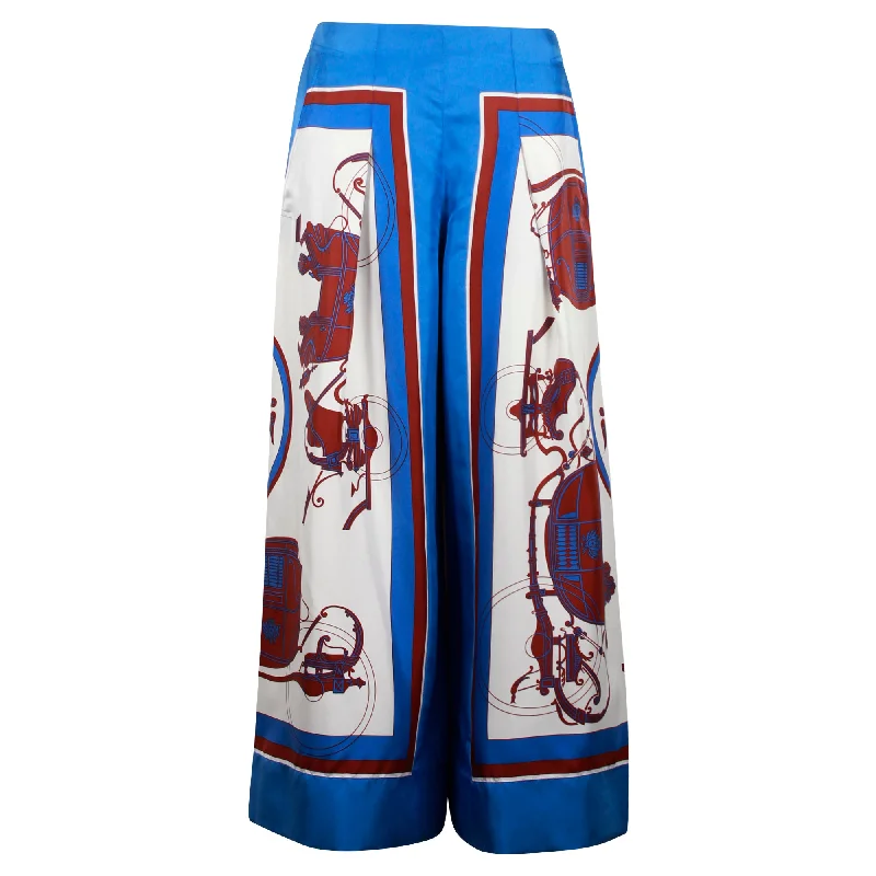 Buy Now Hermes Printed Culottes in Blue Silk