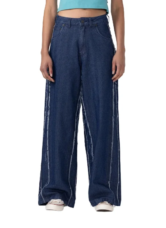 Closeout Herringbone Wide Leg Pant In Blue